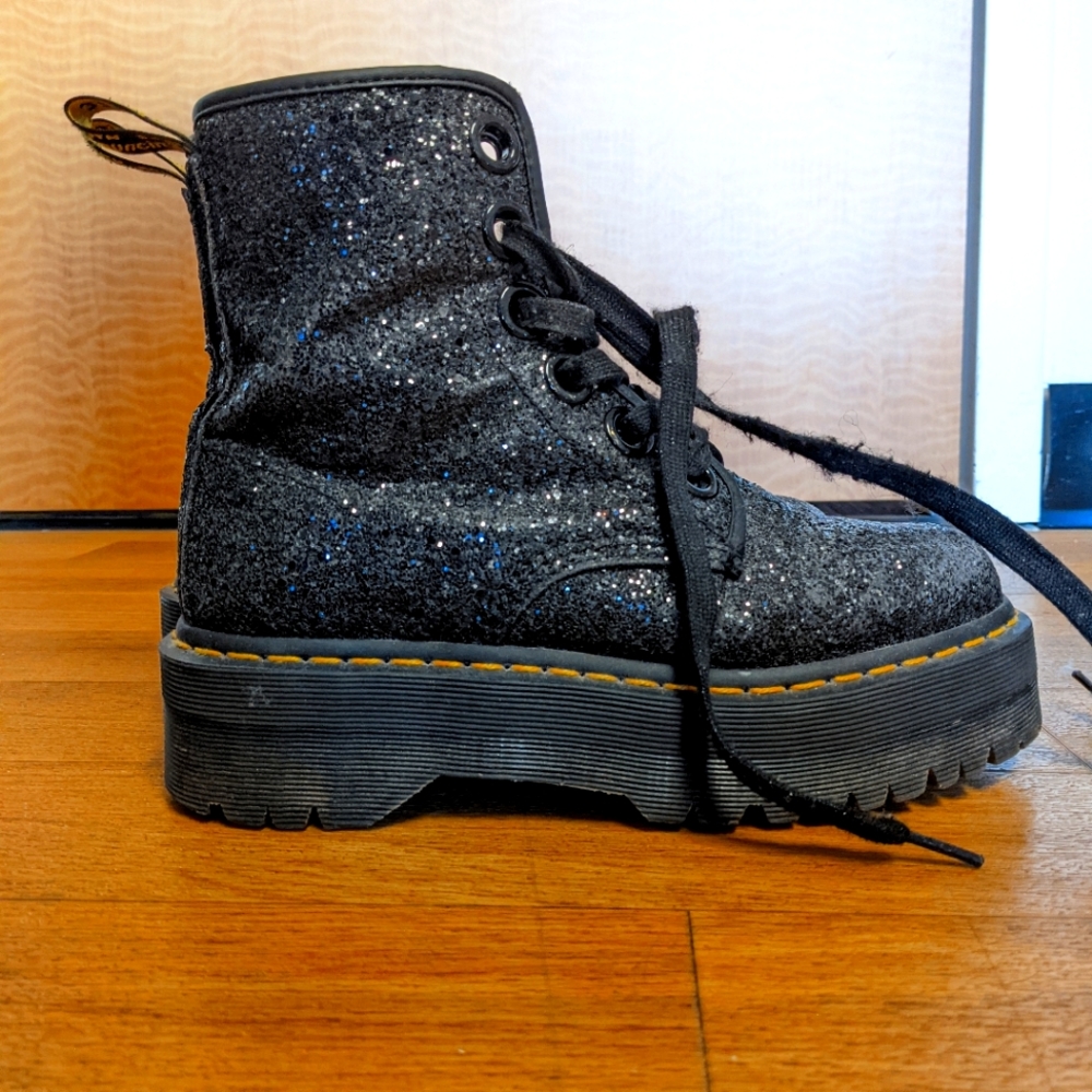 Dr Martens Black Glitter Platform Boots Size 8
